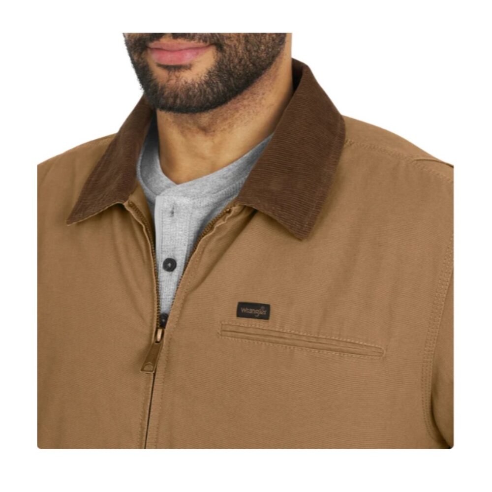 Wrangler Men's Canvas Work Jacket Quilted Lining Corduroy Collar Brown - Picture 5 of 8